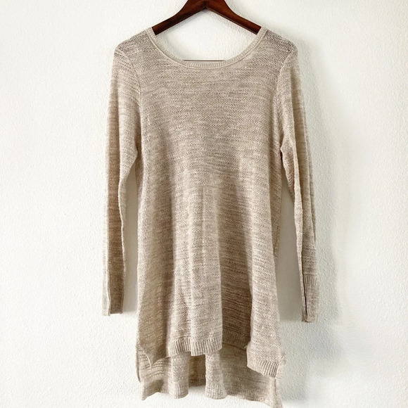 Lace Up Back Pull Over Knit Sweater Beige Lightweight Size XL Cotton Blend - Picture 2 of 12